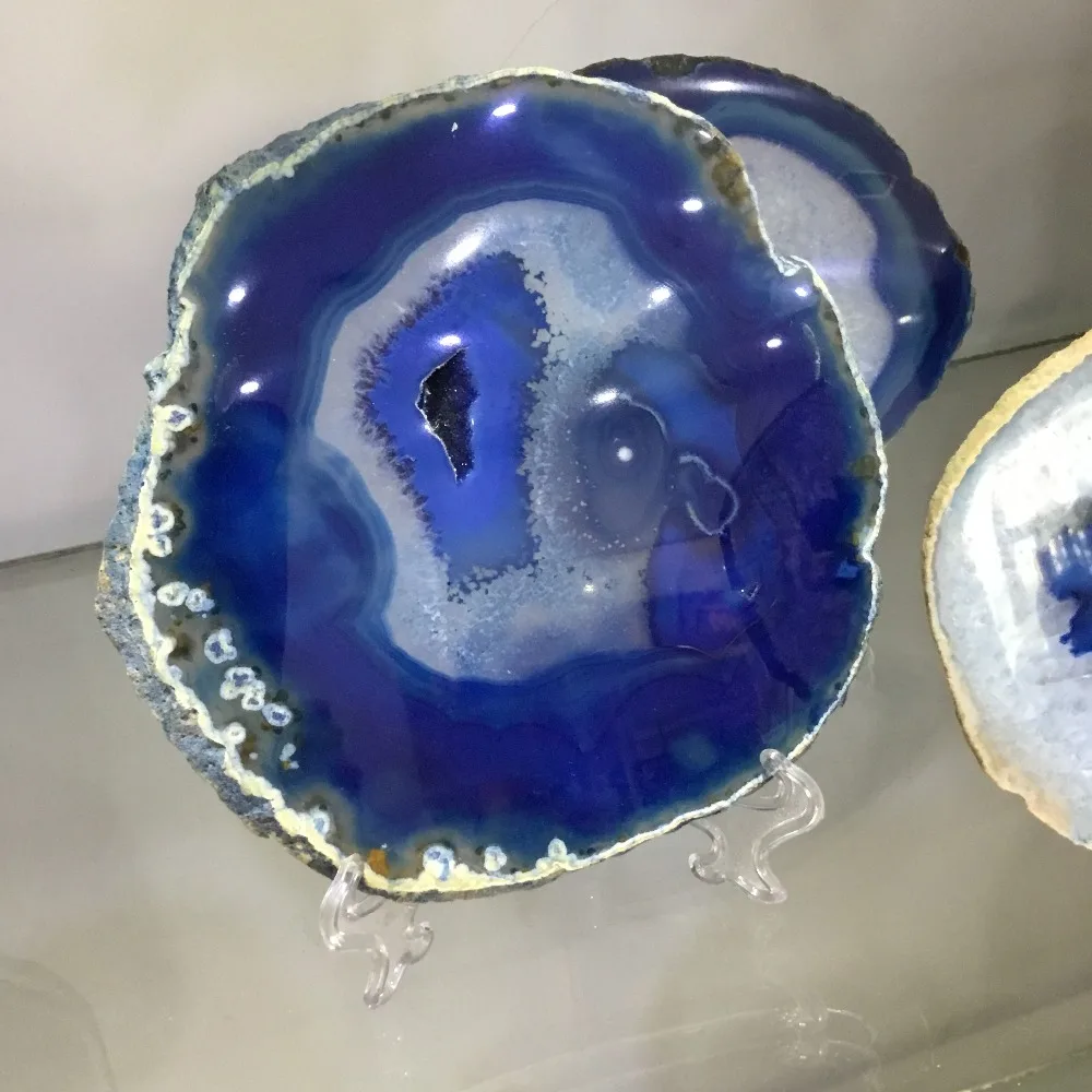 Большой размер натуральный агат ломтик окрашенный синий Агат Каменные ломтики