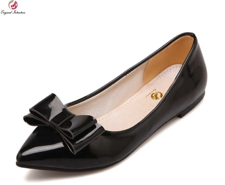 

Original Intention 3 Colors Women Flats Comfortable Pointed Toe Flats Patent Leather Black Red Nude Shoes Woman Size 3.5-10.5
