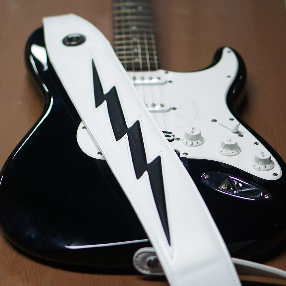 De cuero genuino acolchado ajustable correa de Guitarra negro o blanco fresco rayo correa para Guitarra acústica Bass Guitarra