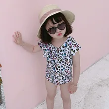 Ins/Новинка; леопардовый купальник с оборками для девочек; модный детский купальный костюм с шапкой; разноцветная леопардовая детская пляжная одежда; YZ19060