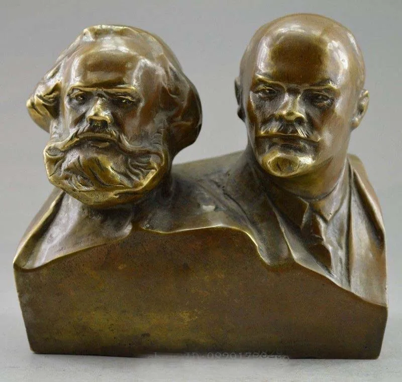 

Collectible Decorated Old Handwork Copper Carved Marx And Lenin Statue