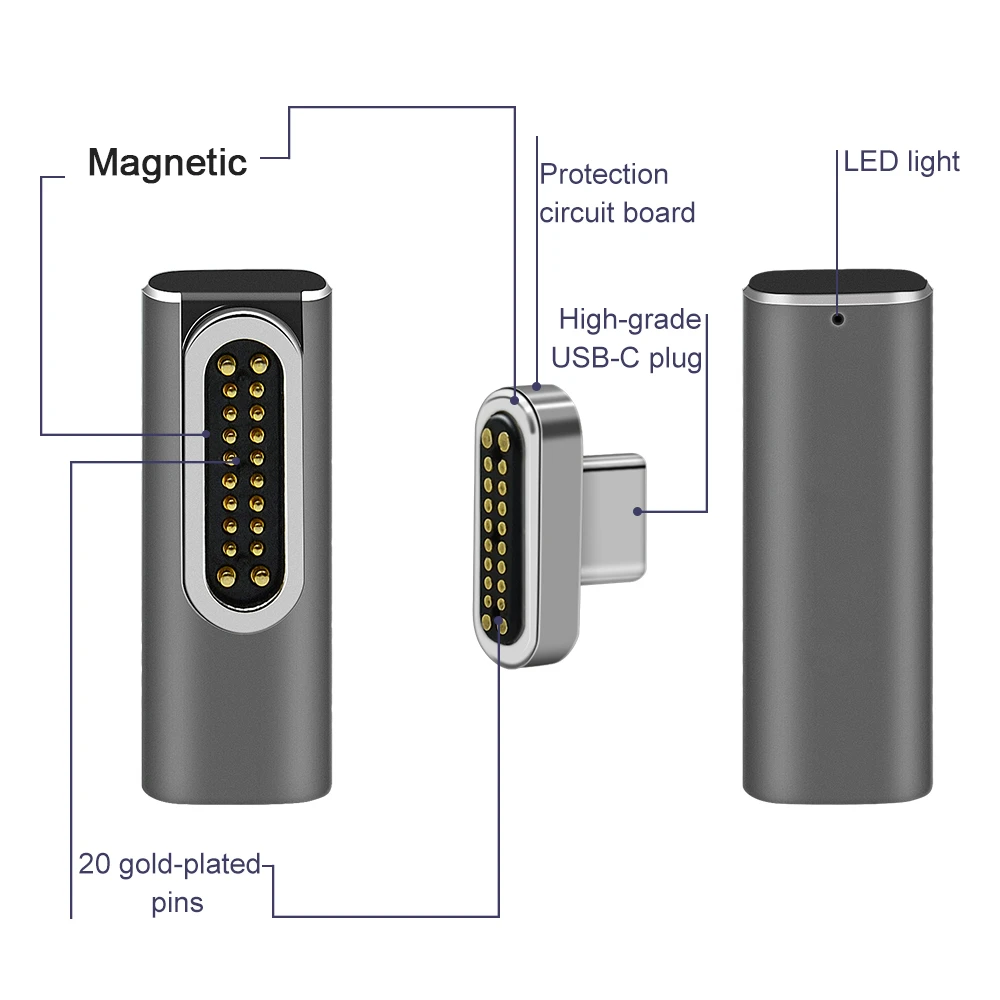 Магнитный USB C адаптер 1 шт. 20 контактов разъем типа PD 100 Вт быстрая зарядка для MacBook