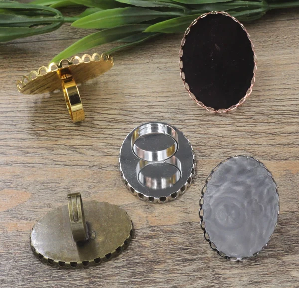 50pcs Cabochon 30 40mm Oval Pad ring blank Cameo Tray Antique Bronze Gold Silver Ring setting