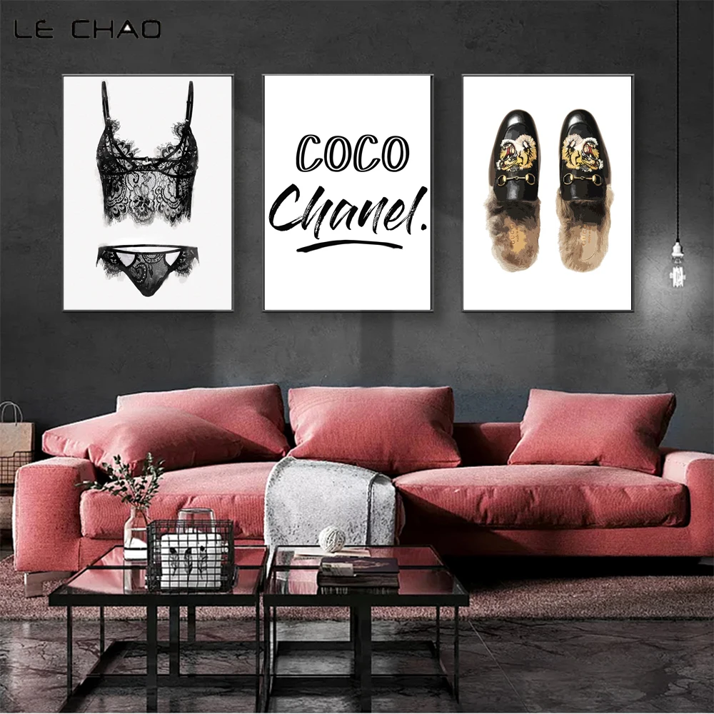 

LECHAO Fashion Posters Vogue Shoes Poster and Prints Nordic Wall Art Decor for Home Underwear Painting Home Decor Unframed