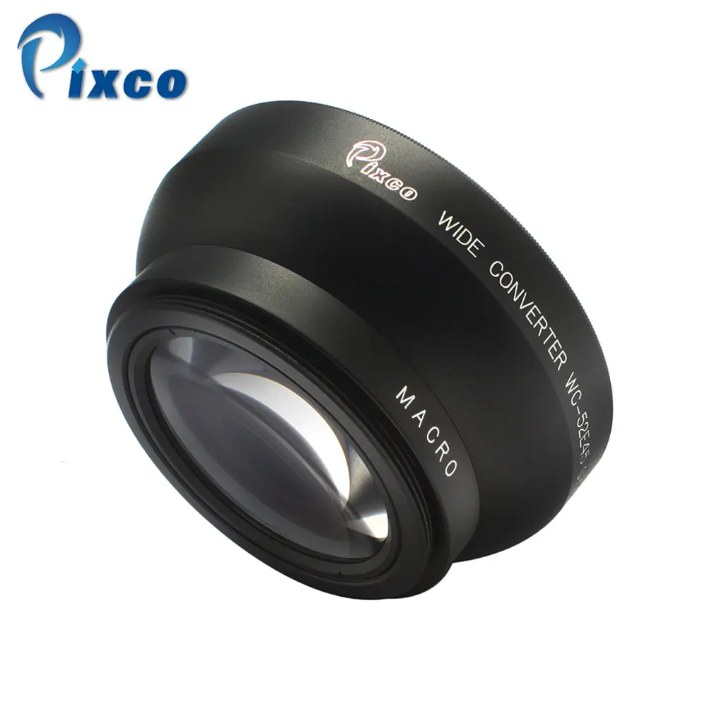 Pixco 52mm 0.45X For Canon Nikon Pentax For Sony Panasonic Wide Angle Lens with Macro (Black)