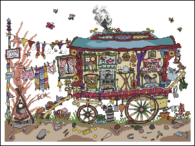 CS-1202 cross stitch kit bothy threads house car camper, touring car .jpg