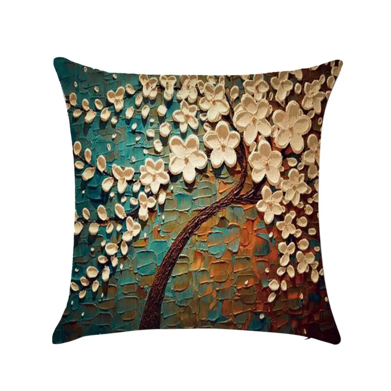 

Floral Pillow Case Cushion Flower Tree Design Cover Cotton Linen Flower Pillowcase Waist Back Throw Home Colorful Home textile