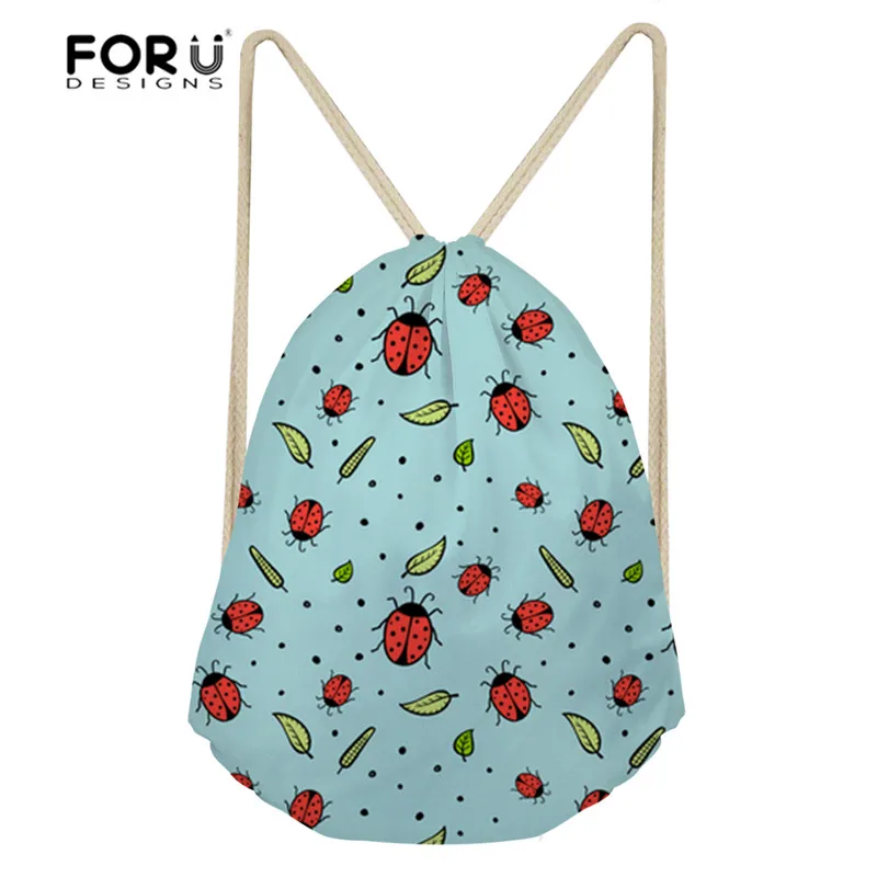 FORUDESIGNS Cute Ladybug Printing Children Sport Bag Outdoor Small Drawstring Backpack Training Athletic Bag for Women Fitness