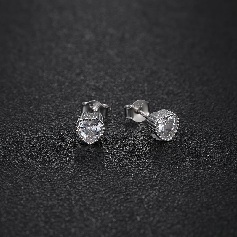 JOVO Sterling 100% 925 silver jewelry women heart earrings big Cubic zircon girl wedding gift Simple Fashion Women Accessores Fine Jewelry