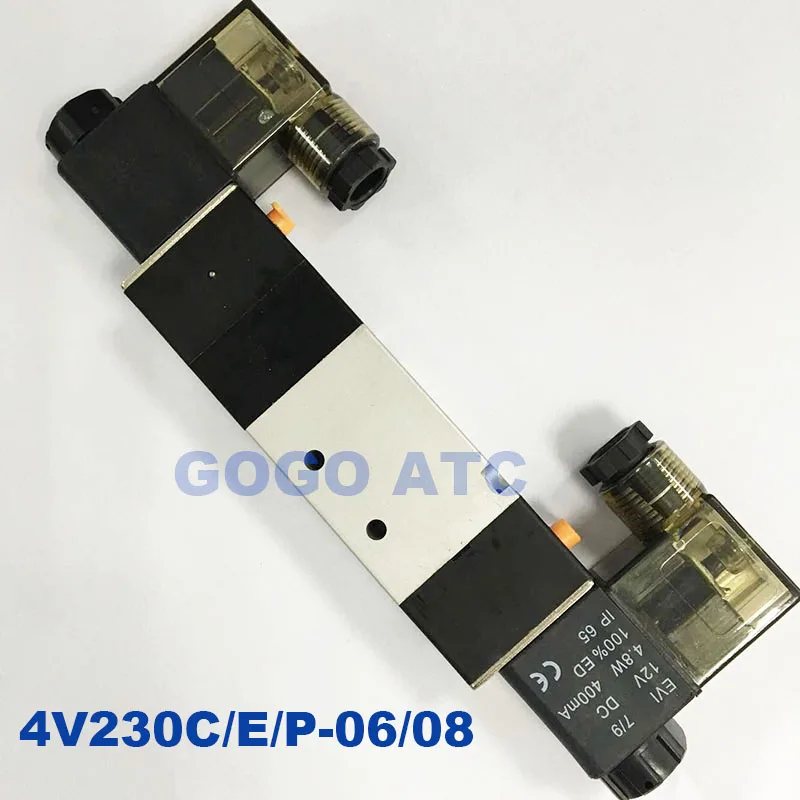 Пневматический Соленоидный клапан GOGO 4V230C/4V230E/4V230P-06/08 с двойной катушкой 1/8 1/4 24VDC 5/3 способ управления заглушкой клапана красный светодиодный светильник