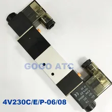Пневматический Соленоидный клапан GOGO 4V230C/4V230E/4V230P-06/08 с двойной катушкой 1/8 1/4 24VDC 5/3 способ управления заглушкой клапана красный светодиодный светильник