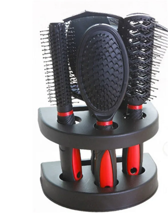 5 pcs/set professional hair brush kit set black anti tangle tweezer 2