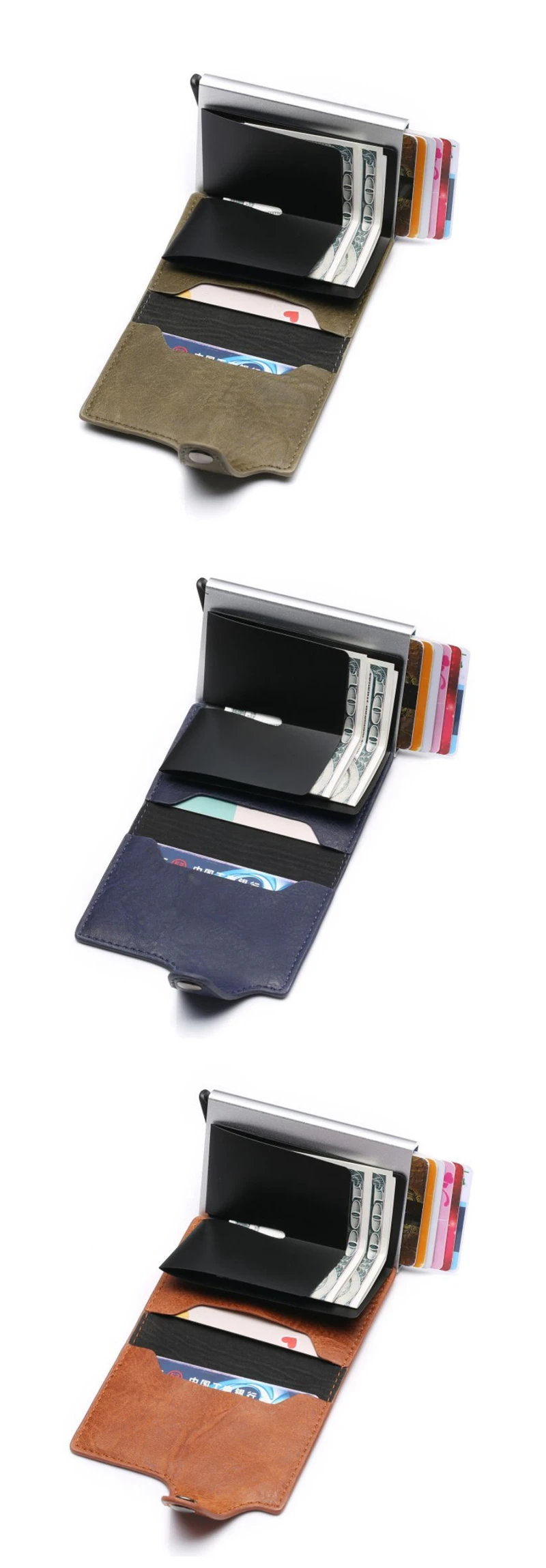 Hasp женский кредитный ID держатель для карт s Автоматический всплывающий держатель для карт алюминиевый сплав из искусственной кожи Противоугонный Мини Мужской RFID кошелек для карт