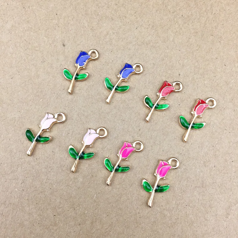 

10pcs 19x10mm Korean enamel roses flower charms bouquet jewelry make accessories BRACELET EARRINGS PENDANT HANDMADE DIY material