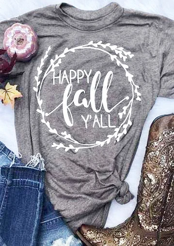

Happy fall yall t-shirt women graphic slogan autumn new season shirt grunge tumblr aesthetic shirt casual girl gift tee goth top