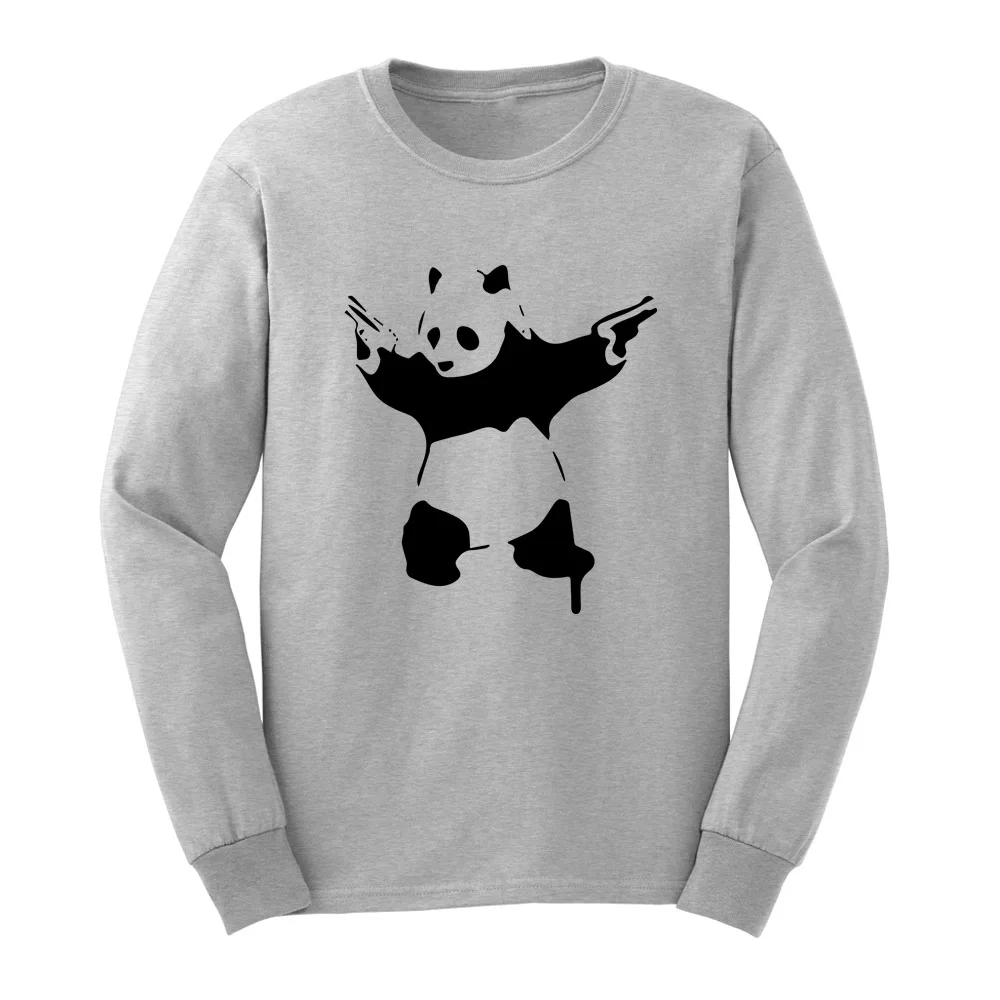 Mens Banksy Stencil Grafitti Panda with Gun Embroidered Polo Shirts Men Shirts