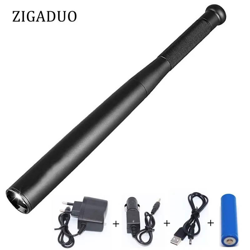 

Baseball Bat LED Flashlight 4000 Lumens Rechargeable Super Bright Baton Aluminium XML T6 LEDTorch for Emergency & Self Defense