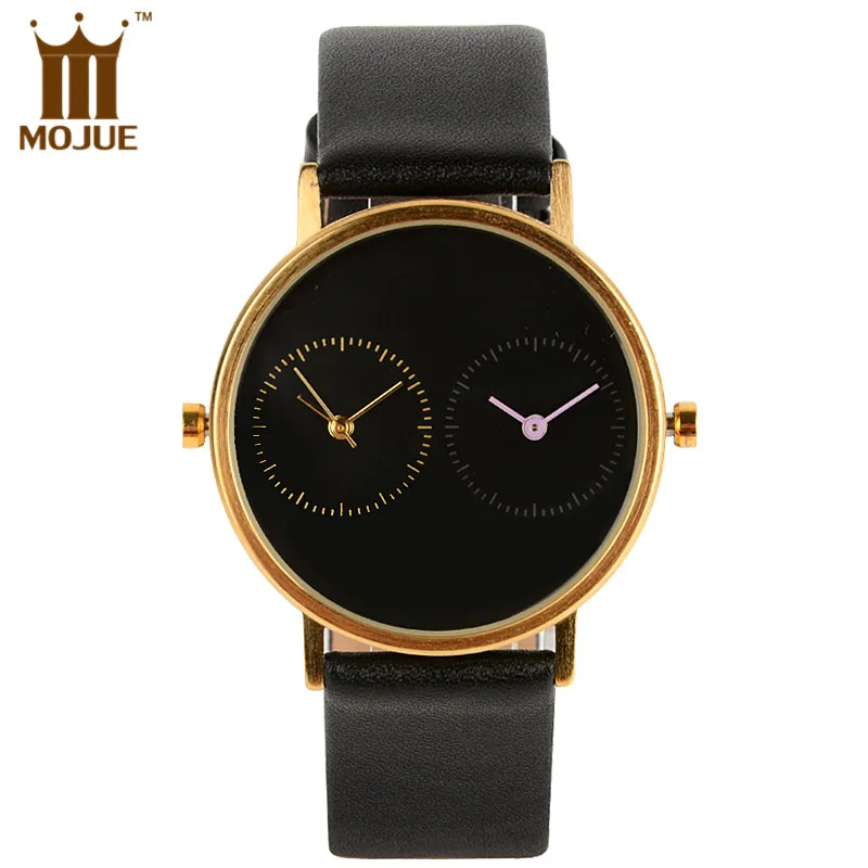 

2016 new hot quartz watch men's watches top brand luxury fashion dual time zone watch men watch simple black calfskin