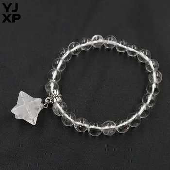 

YJXP Silver Plated Natural Rock Crystal Stone Beads with Star Bracelets for Anniversary Jewelry