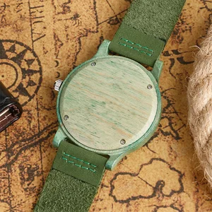 Image 5 - Top Geschenke Mode Grün Uhr der Frauen der Männer Natürliche Handgemachte Bambus Holz Quarz Uhr Trendy Echtem Leder Relogio Feminino