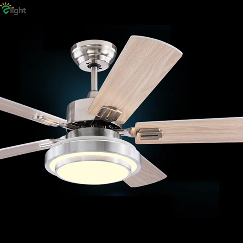 Us 258 93 30 Off Modern Wood Steel Leaf Led Ceiling Fans Lustre Chrome Dining Room Led Ceiling Fan Lamp Dimmable Ceiling Fan Lighting Fixtures In