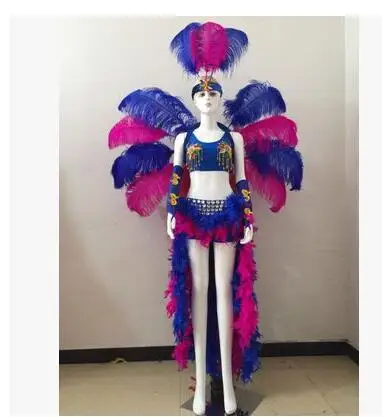 Косплей фестиваль карнавальные костюмы певица танцевальное шоу женский сексуальный перьевые крылья костюм Самба перо задняя доска для женщин - Цвет: Синий
