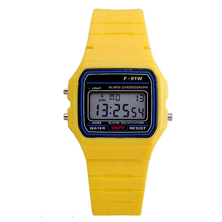 Многофункциональные цифровые наручные часы для влюбленных, спортивные часы, силикагель, брендовые светодиодный часы, секундомер, будильник, светящиеся часы F91W - Цвет: Y
