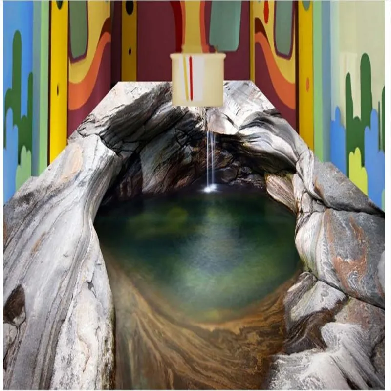 beibehang papel de parede Custom paste the creek waterfall rock 3D naked eye three-dimensional floor