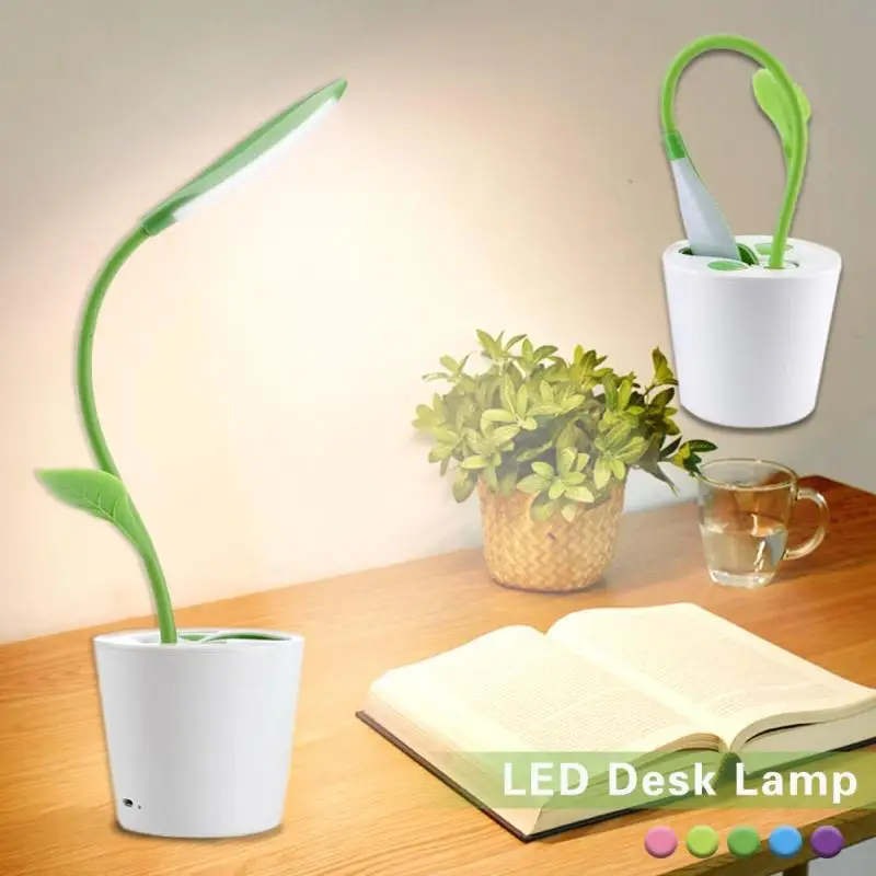 

Creative Holder Flower Leaf Shaped Book Light USB LED Touch Sensor Desk Lamp 3 Level Dimmer Plant Pencil Flexible Reading Lights