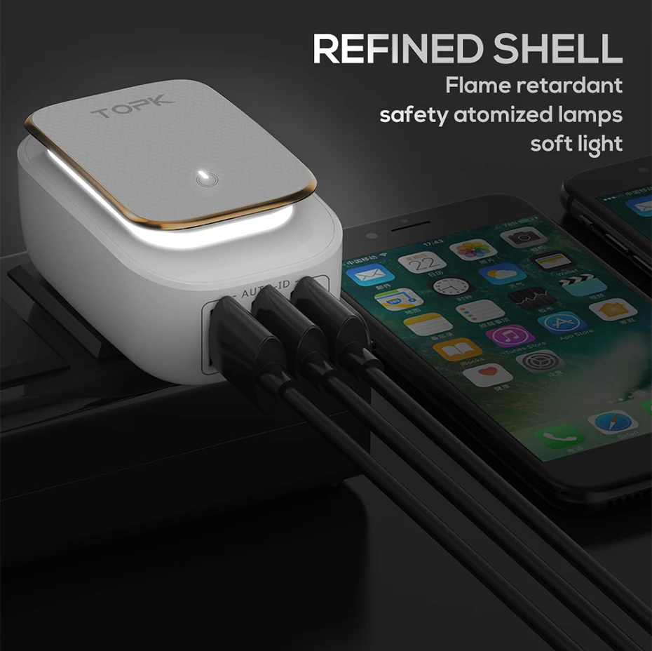 TOPK светодиодный светильник авто-ID зарядное устройство для мобильного телефона многопортовый Штепсель для ЕС и США USB зарядное устройство 2 3 4 USB Tarvel настенное зарядное устройство адаптер для iPhone