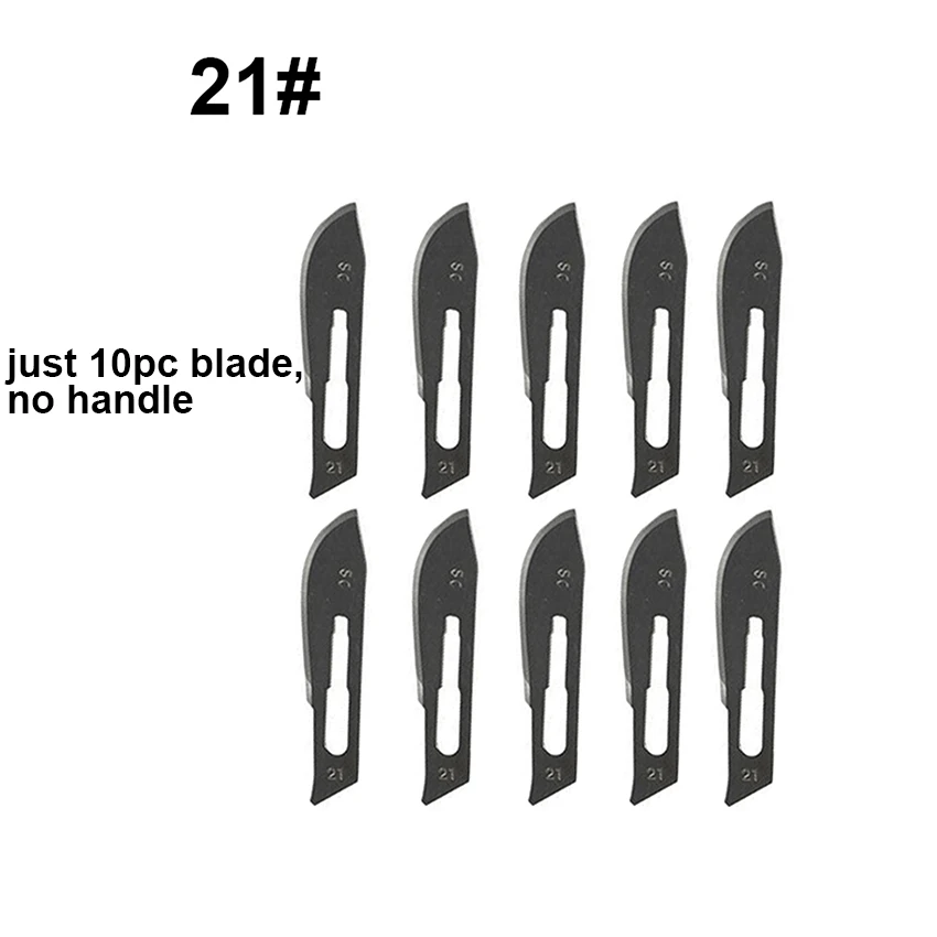1 Set 10 pc 10#-24# Carbon Steel Surgical Scalpel Blades+ 1pc 4# Handle Scalpel DIY Cutting Tool PCB Repair Knife - Цвет: 10Pcs No.21 Blades
