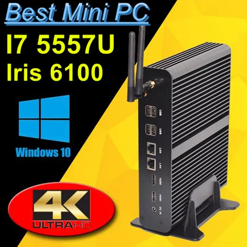 5th Gen Broadwell Mini PC i7 5557U i7 4558U Graphics Iris 6100 5100 Windows 10 Fanless Computer TV Box 4K HTPC 2 HDMI 300M Wifi