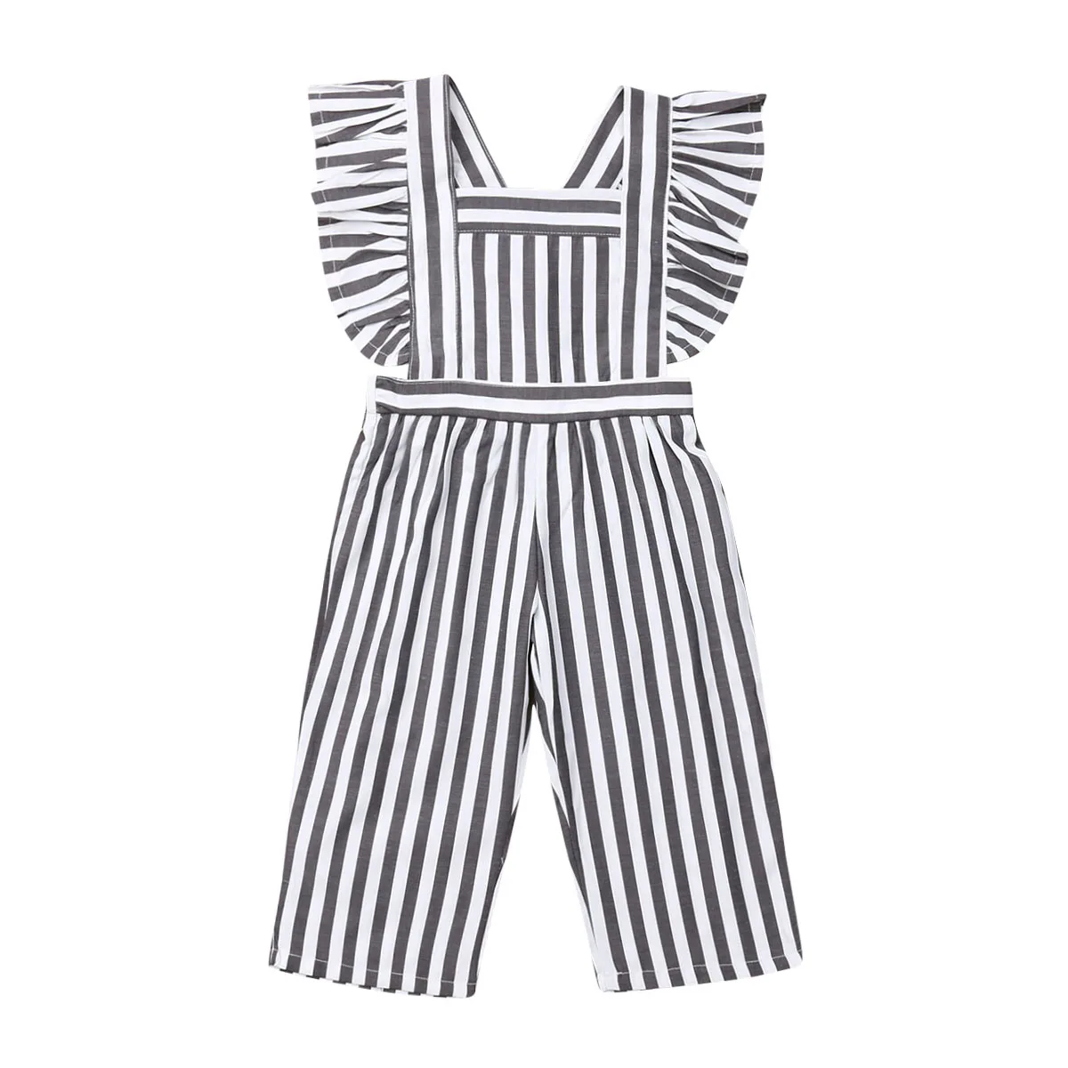 

1-6Y Toddler Kids Baby Girls Striped Romper Ruffles Short Sleeve Playsuit Overalls Cotton Outfit Clothes