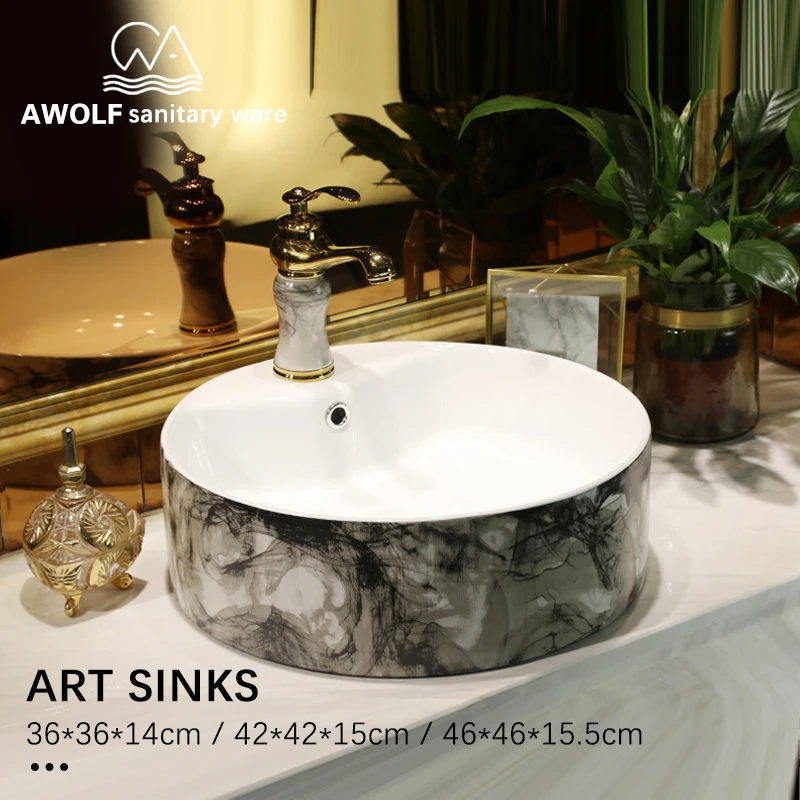 

Bathroom Sinks Art Design Ceramic Vessel Washing Basin Black Lavatory Sink Round For Bathroom Or Balcony AM830