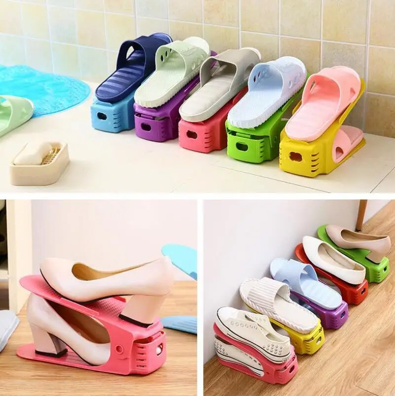 Оптовая продажа 3D трехмерная вешалка обуви разных цветов двойной слой Простой DIY пластиковые хранения обуви стойки LX2203