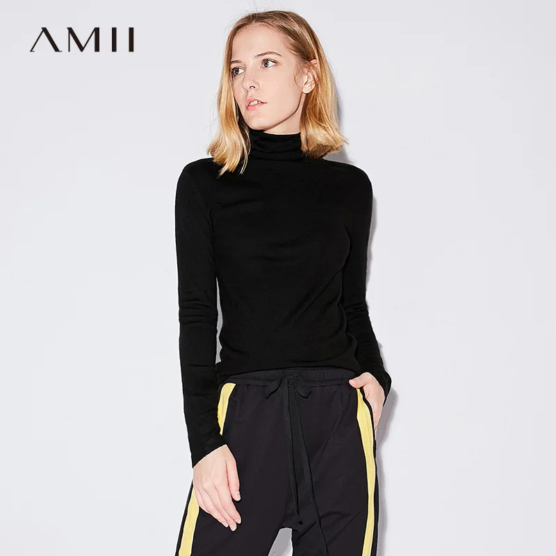 Amii повседневное минималистский для женщин свитер 2017 Твердые Водолазка с длинным рукавом женский пуловеры для свитеры
