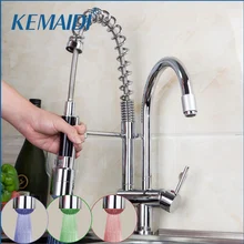 Светодиодные кран хром Pull Out вниз спрей Палуба горе двойная ручка коснитесь умывальник, раковина судно кухня torneira Cozinha смеситель кран