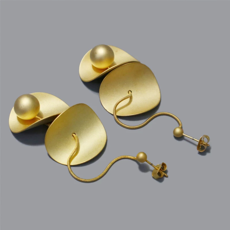 HUANZHI S925 Matte Metal Gold Double Layer Irregular Wave Twisted Circle Long Tassel Ball Earrings for Women Ear Line - Image 3