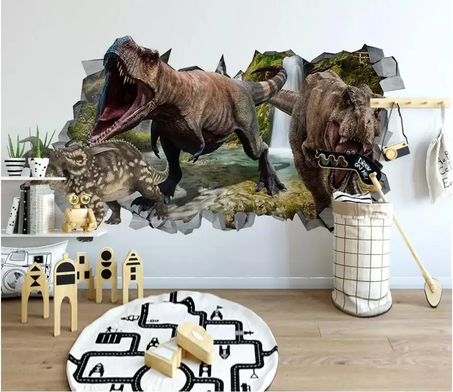 

Custom mural 3d photo wallpaper Jurassic Tyrannosaurus Dinosaur Brick Wall Home decor 3d wall murals wallpaper for walls 3 d