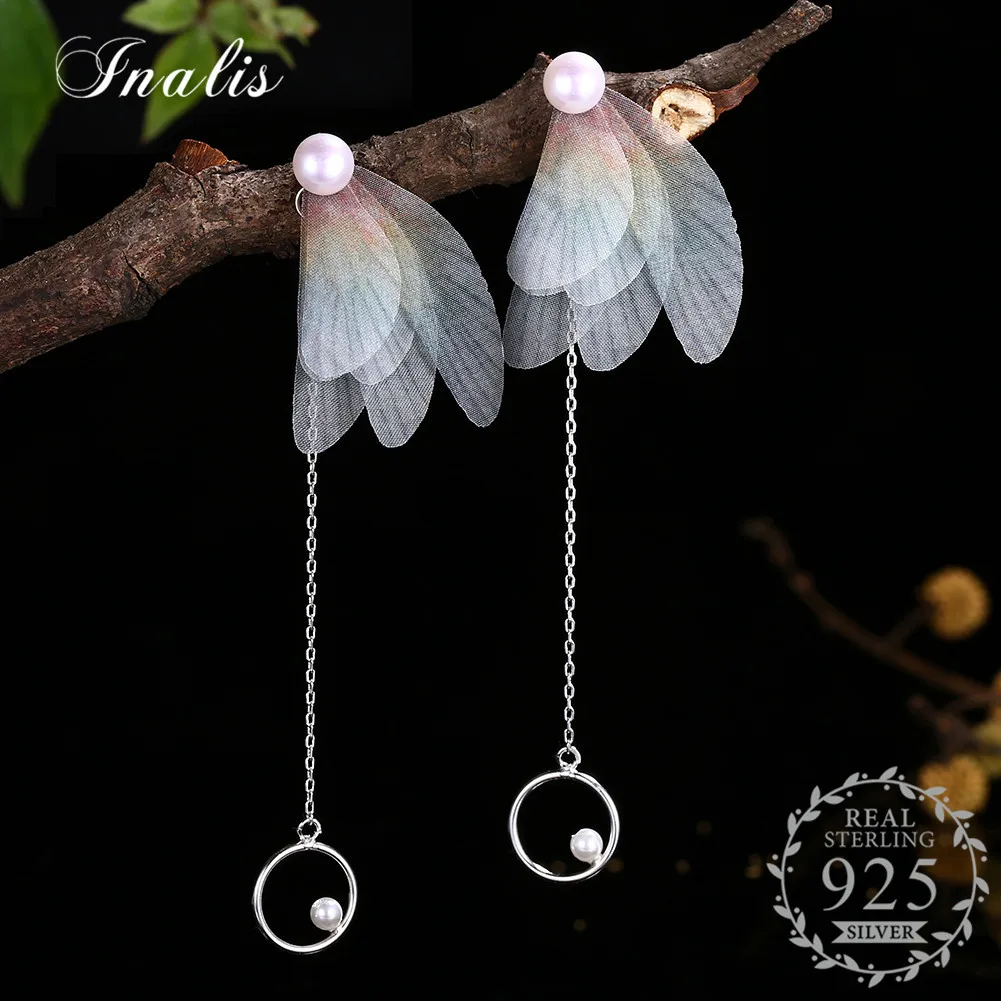 

INALIS Cute Butterfly Insect Wing Drop Earrings for Women with Simulated Pearl Colorful Summer Girls Gift 925 Sterling Silver