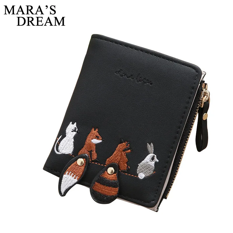Mara s Dream 2018 Women Wallets Fashion Embroidery Foxes Pattern Short Wallet Zipper Buckle Female font