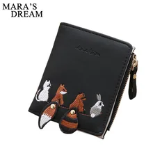 Mara s Dream 2018 Women Wallets Fashion Embroidery Foxes Pattern Short Wallet Zipper Buckle Female font