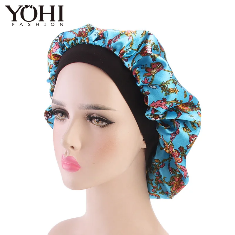 

New high elastic elastic wide-breasted satin cap night cap chemotherapy hat Sleeping Bonnet head wrap hair loss cap