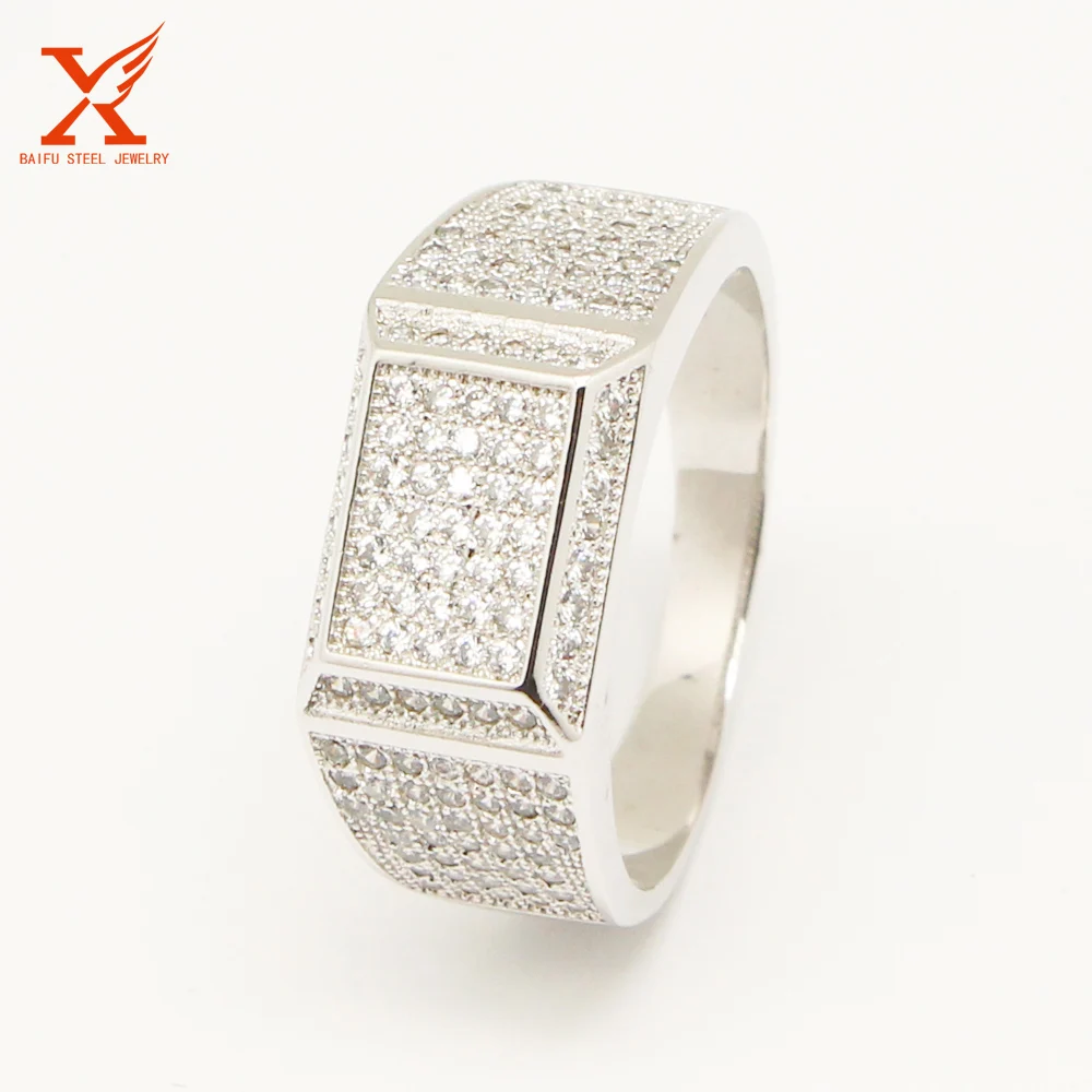 

Hip Hop Silver Color ICED OUT Simulated CZ Band MICRO PAVE Men Bling Rings