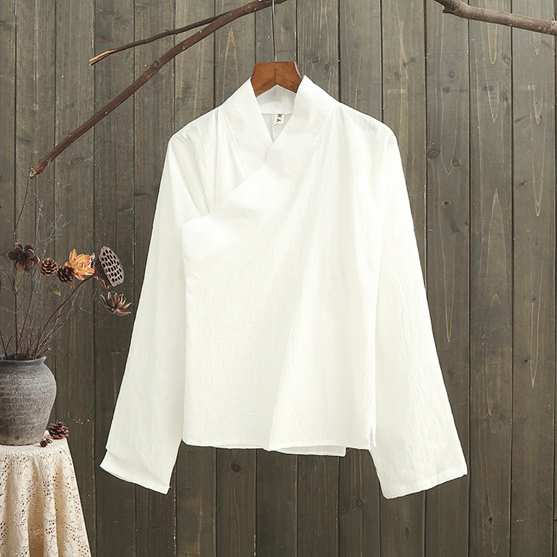 Nagodo традиционная китайская рубашка хлопок китайский стиль льняной Топ Ретро Народная чайная одежда дзен блузки белый зеленый бежевый