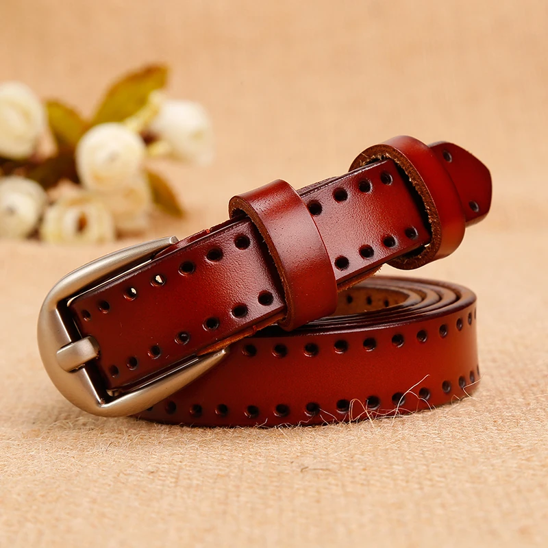 Female Womens Thin Belts Red Luxury Brand Genuine Leather Fashion Casual Belt Buckle For Women ...