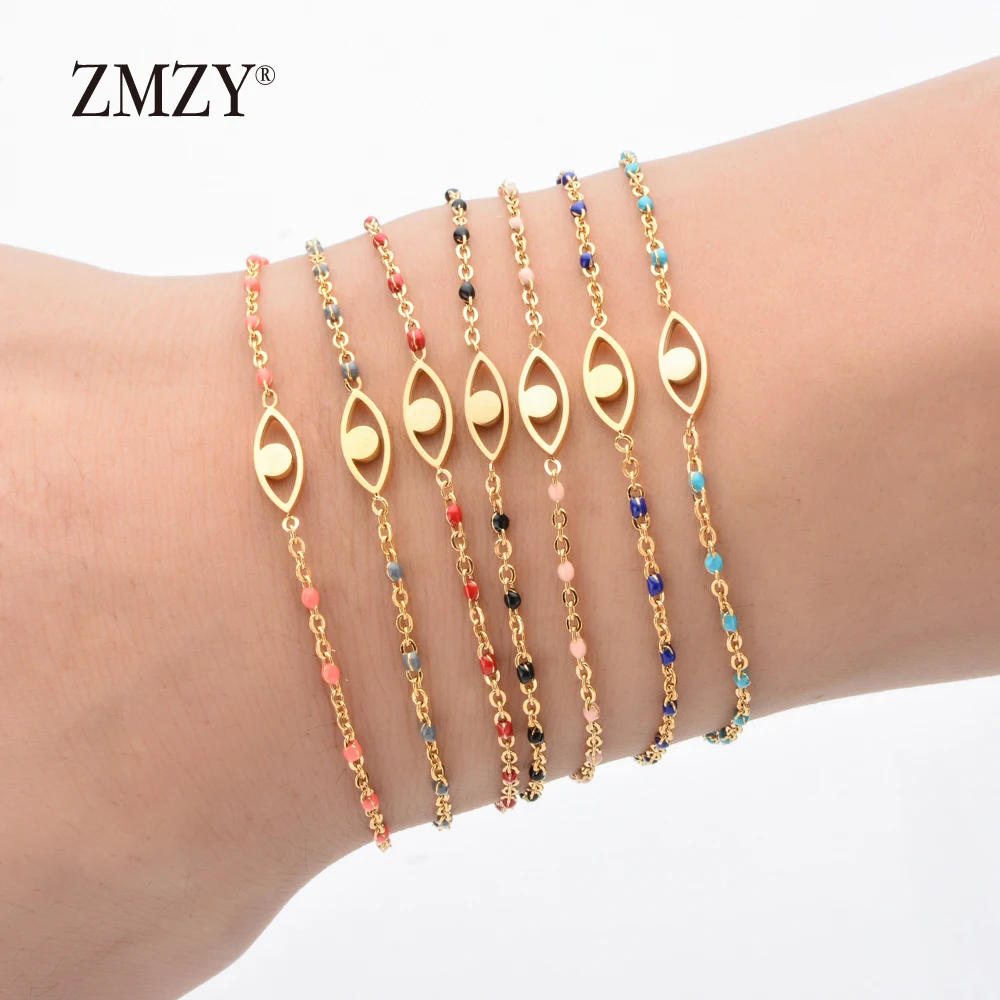 ZMZY Fashion Boho Single Evil Eye Bracelet Stainless Steel Jewelry Thin Gold Line Chain Charm Bracelet Women Love Gift