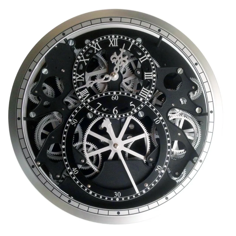 Large Moving Gear Wall Clock Spiral Bezel