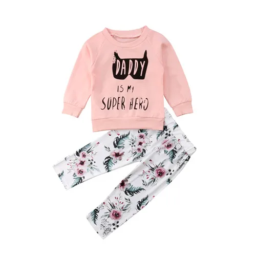 

Baby Boys Girls Batman 2Pcs Newborn Kids Cotton Long Sleeve Floral Print Letter Tops Pants Outfits Cotton Boy Girl Clothes