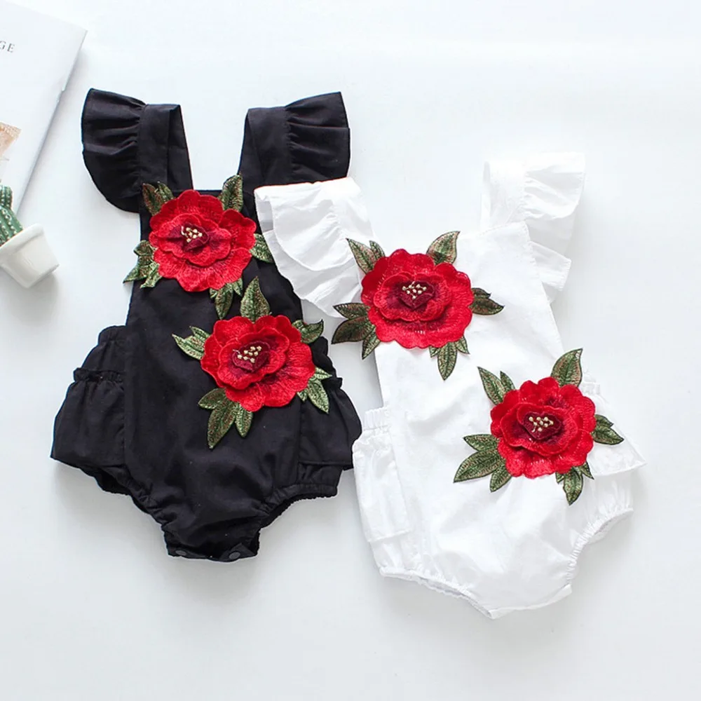 

Modis Toddler Baby Girls Fly Sleeve Floral Embroidery Print Romper Newborn Jumpsuit For Newborn Infant Baby Clothes In Summer
